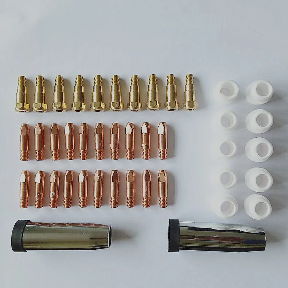 Good Welding Assistant 42 pcs accessories kit of copper contact tips connectiong rod, and difusers for 24KD Binzel CO2 MIG