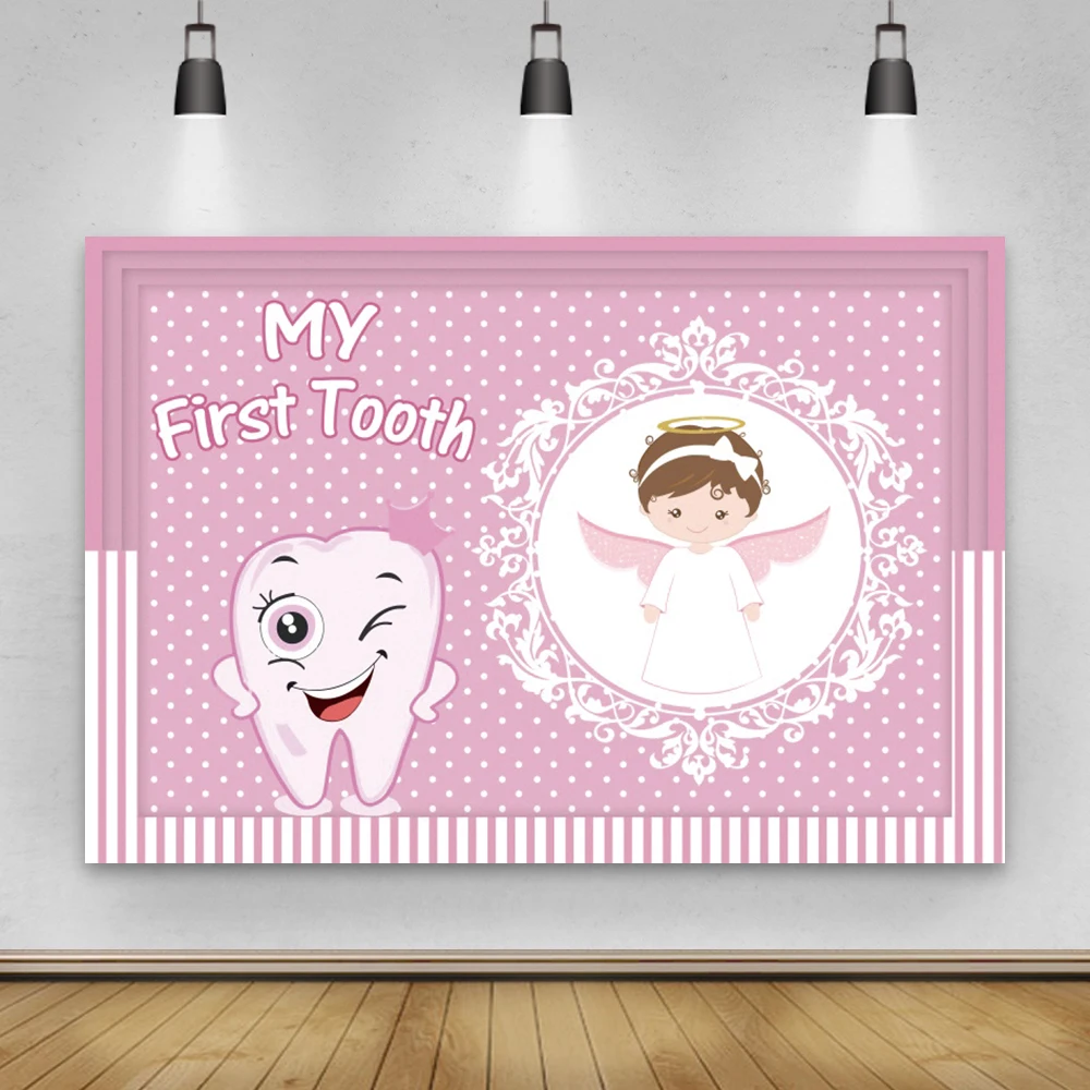 

Laeacco My First Tooth Party Backdrop Pink Or Blue Princess Prince Birthday Party Photozone Banner Celebrate Photo Backgrounds