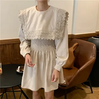 

Alien Kitty Hot Office Lady All-Match Sailor Collar Solid 2020 Chic Gentle Waist-Controlled Lace Stylish Women Mini Dresses