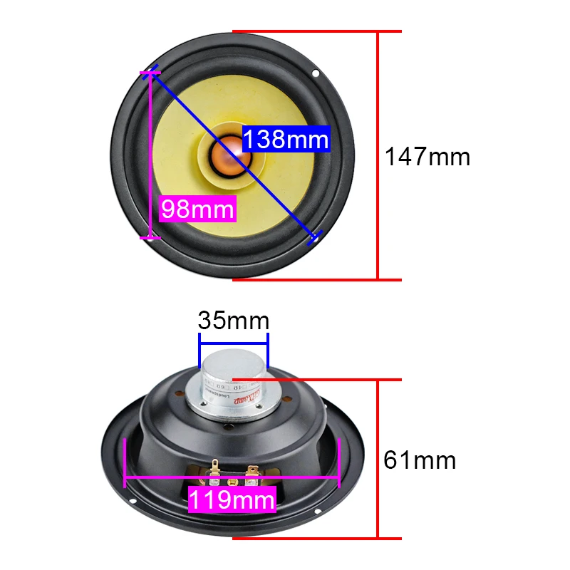 5.25Inch Full Range Speaker NdFeB Tweeter Mid Woofer Cotton Linen Fibe Cone for Meeting Background Audio Unit 1Pairs