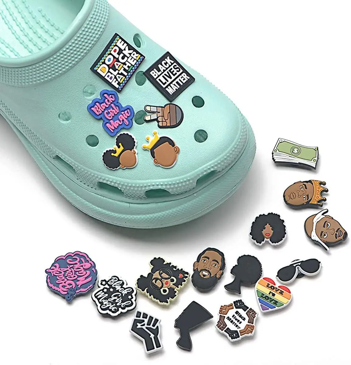 10 Pcs Black Girl Magic Croc Shoes Charms And Glow in the Dark Bad