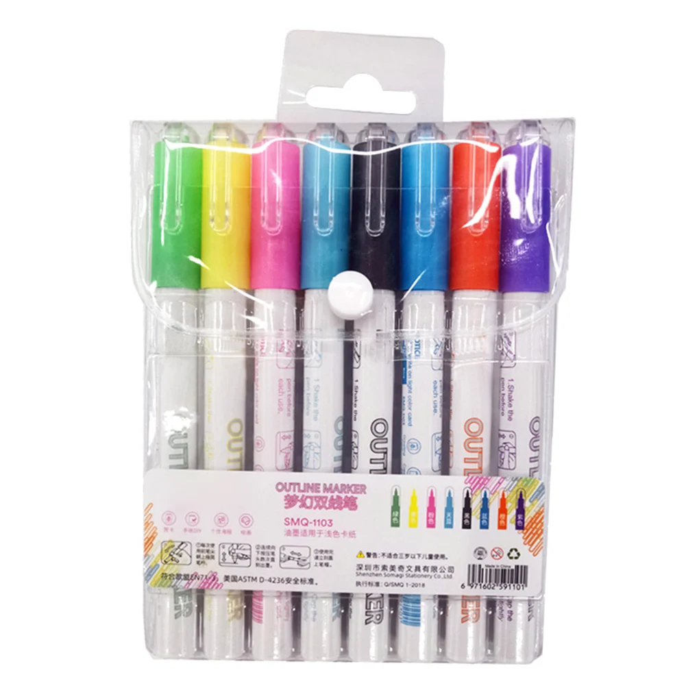 

8 Color Double Line Outline Pen Double Colors Marker Pen for Card Writing Drawing TB Sale