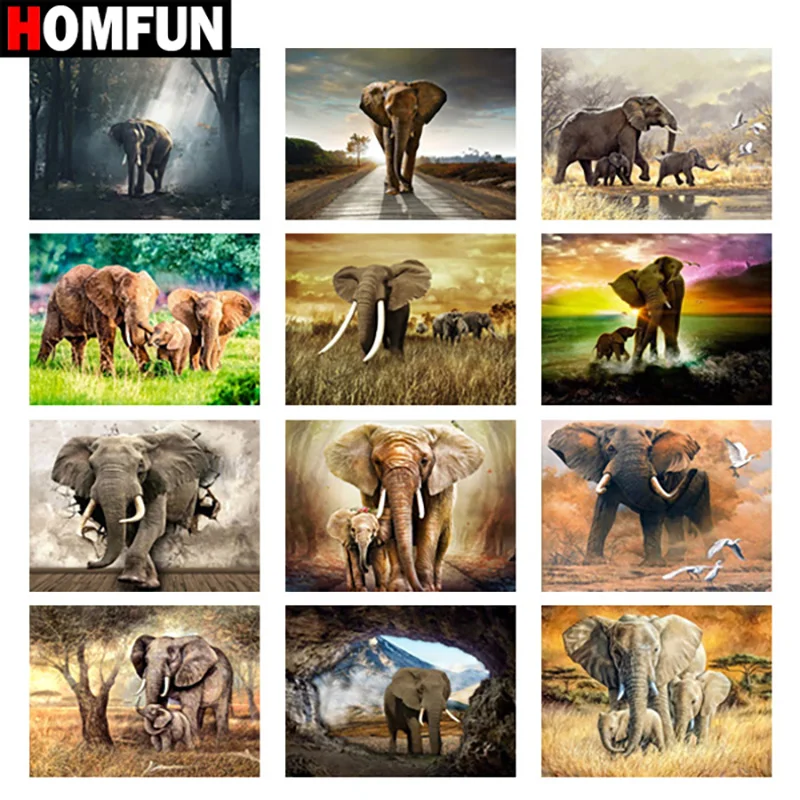 Алмазная живопись HOMFUN сделай сам Слон степь природа полноразмерная вышивка