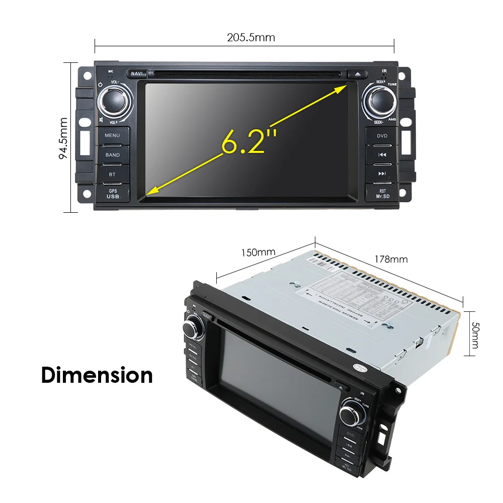 Discount 6.2Inch Car DVD Player For Chrysler/Dodge/RAM/Jeep/Grand Cherokee With GPS Navigation BT Radio Free16GMaps Card SWC RDS FM/AM SD 2