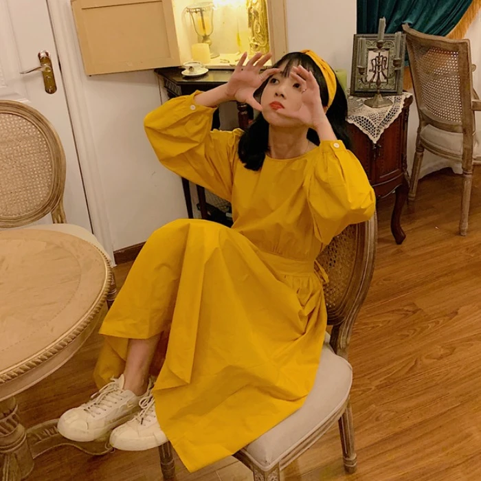 bright yellow midi dress