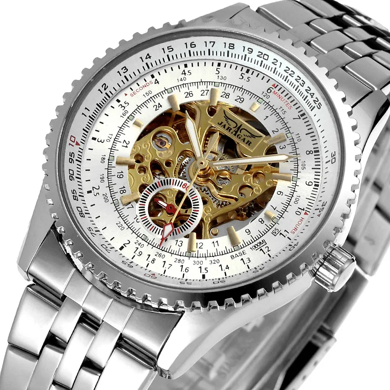 

JARAGAR Men Stainless Steel Skeleton Hollow Automatic Mechanical Watch Self-wind relogio masculino zegarek reloj hombre