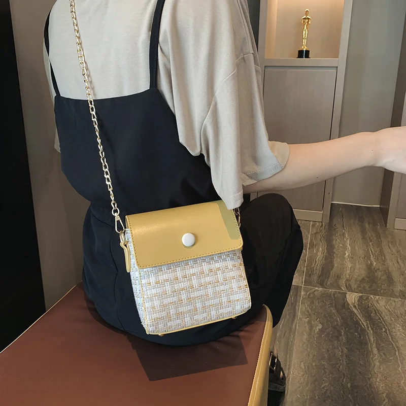 

Mini Bags2019 Women's Square Sling Bag Contrast Color Weaving Square Chain Small Bag Mini Messenger Bag