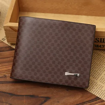 

Fashion Short Men Plaid Pattern Wallet Business Brown Short Wallet Casual PU Leather ID Credit Card Wallet Purse Coin Purse