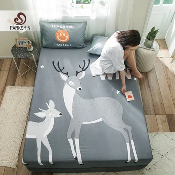 

Parkshin 1PCS Fitted Sheet Cartoon 100% Cotton Nordic Deer Bedding Sheet On Elastic Rubber Band Double Single Size Adult Couple