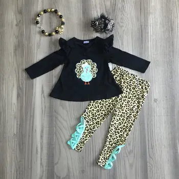 

girlymax turkey outfit baby girl turkey black top leopard pants baby girl Thanksgiving set with accessories