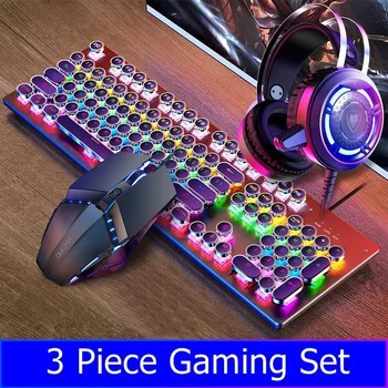 

New Three-Piece Backlit USB Wired Mechanical Gaming Keyboard, Mouse and Headset Set Notebook Desktop Keyboard and Mouse