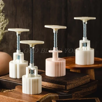 

Plastic Mooncake Mold 63g 3D Cookie Cutter with 2 Stamps Hand Press Chocolate Moon Cake Mould DIY Bakeware Mid-autumn Festival