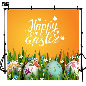 

DAWNKNOW Happy Easter Day Flower Egg Photography Background Children Photocall Green Grass Photographic Backdrop lv1806