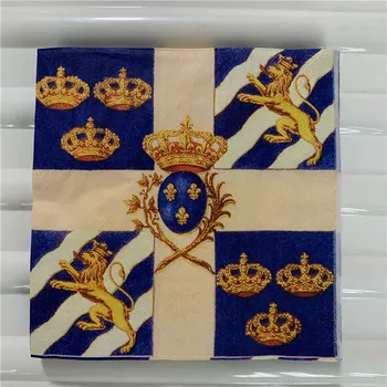 

vintage napkin paper elegant tissue blue gold Royal lion crown decoupage wedding servilletas birthday party dinner decor 20 3ply