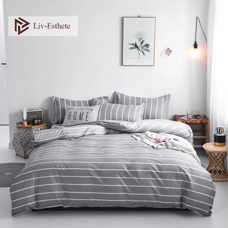 

Liv-Esthete Fashion Striped Bedding Set Duvet Cover Bedspread Flat Sheet Pillowcase Single Double Queen King Bed Linen For Adult