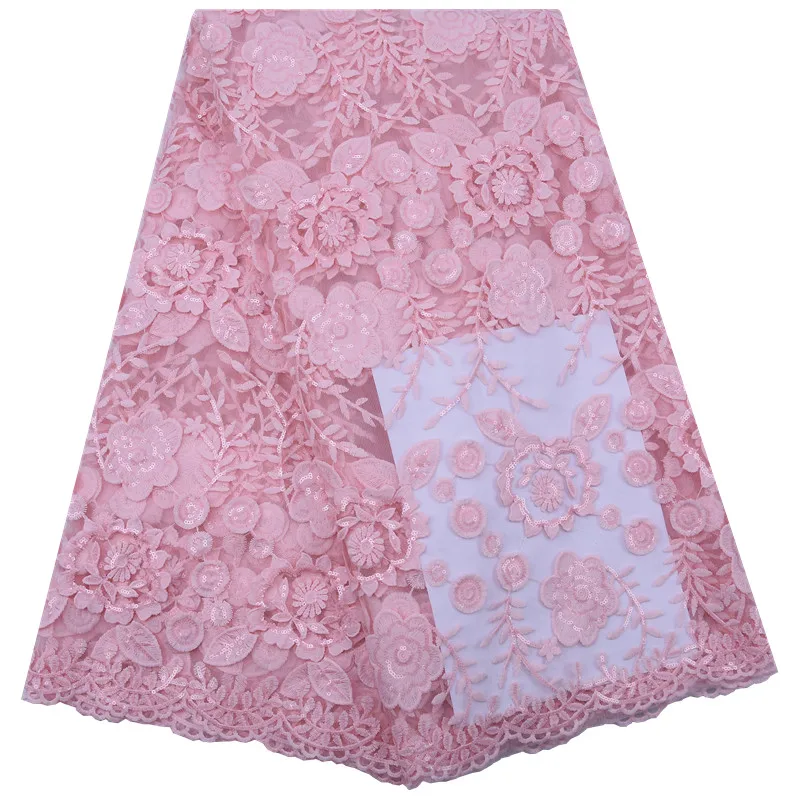 

Kalume Floating Flower African Dry Milk Silk Lace Fabric Pink French Mesh Milk Silk Lace Fabric With Sequins For Wedding F1803