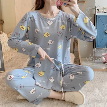 

2020 Summer New Women V-Neck Leaves Printed Pajamas Set Ladies Comfort Simple Style Sleepwear Loose Soft Casual Wear Homewear