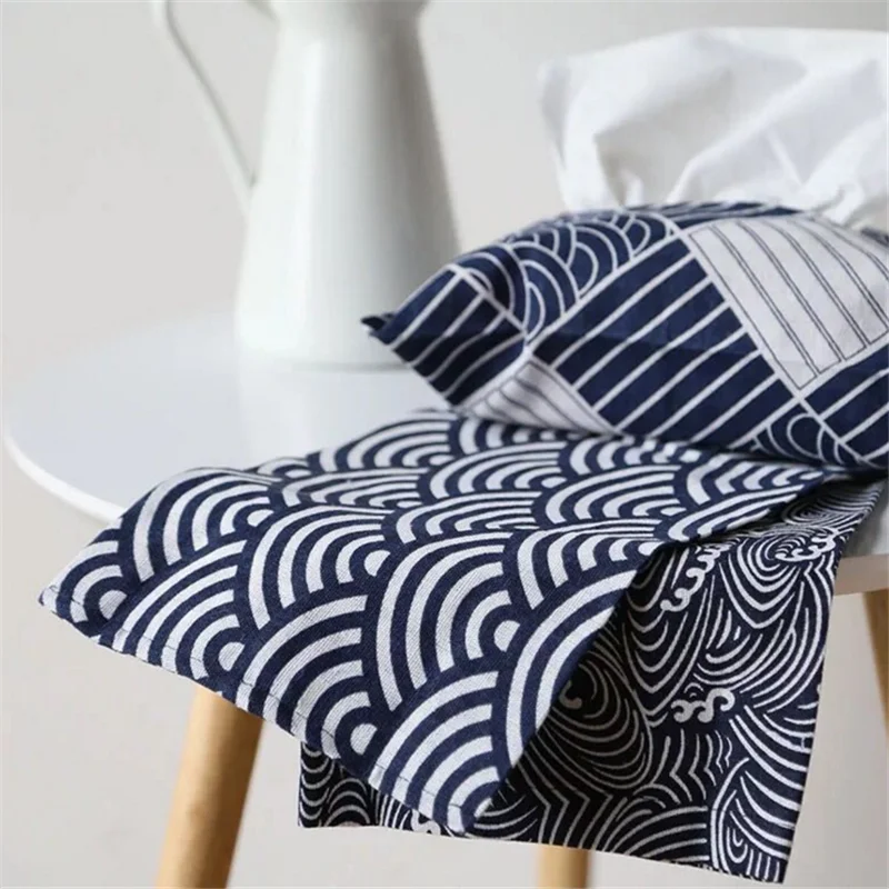 Cotton Linen Home Background Cloth Table Napkin Decoration Napkins Plaid Fan-Shaped Printed Retro Style Napkin