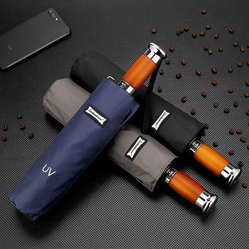 

Wood Handle Large Folding Umbrella Rain 116CM Business Men Automatic Umbrellas Windproof Male Parasol Dark Blue And Black