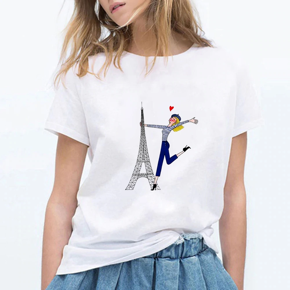 Camiseta moderna con estampado la torre de París para Mujer, Ropa de gimnasio para Mujer, versátil, informal, Kawaii, divertida, barata, oferta|Camisetas| - AliExpress