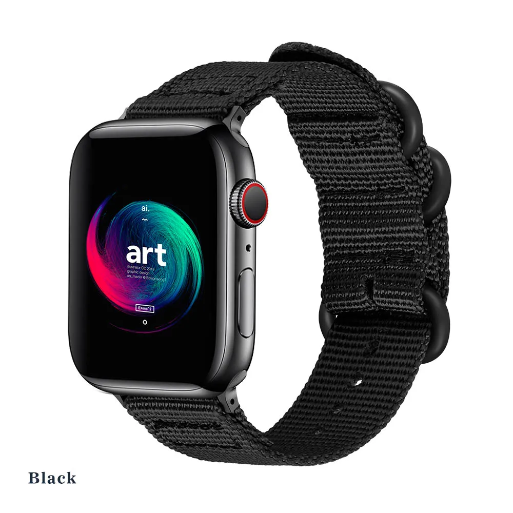Black Горячая Распродажа нейлоновый ремешок для часов Apple Watch серии 5 4 3 21 спортивный браслет Аксессуары 42 мм 38 мм 40 мм 44 мм ремешок для iwatch - Цвет ремешка: Black