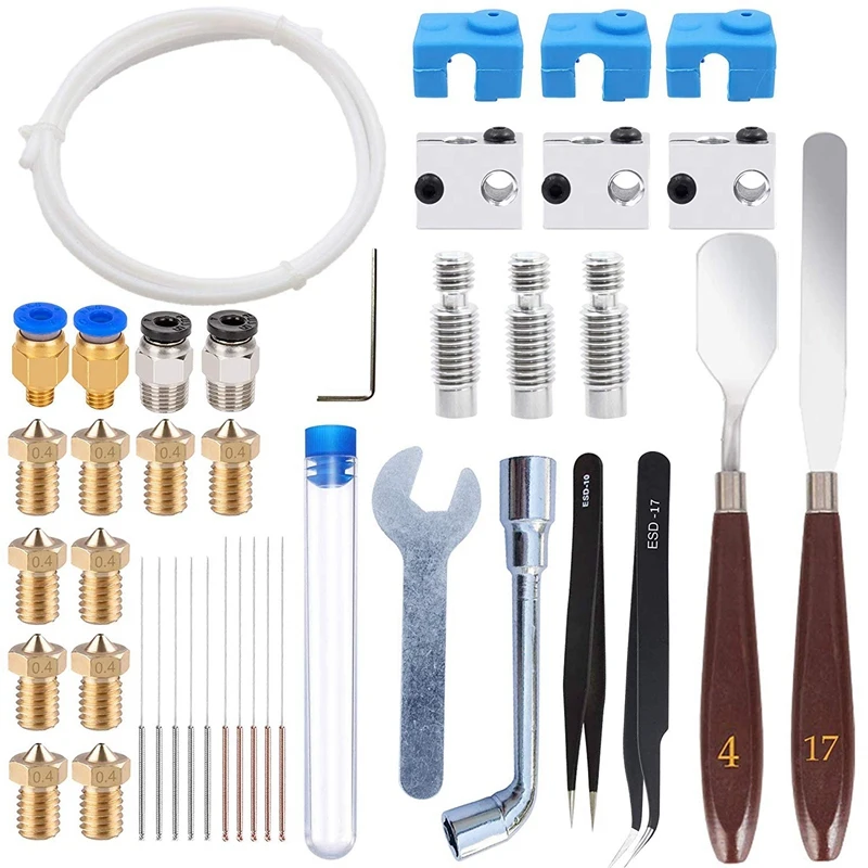 

3D Printer Accessories V6 Kit Nozzle Heater Block Throat Tube V6 Silicone Socks Cleaning Needle Other Parts for V6 3D Printer 1.
