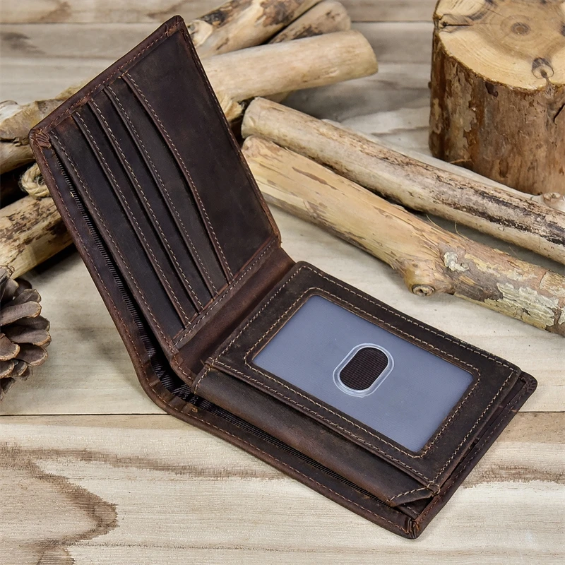 Newsbirds men wallet genuine leather soft short purse crazy horse leather male wallets vintage card holders for men hot