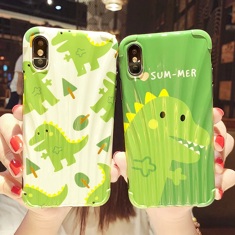

Cute Cartoon Green Dinosaur luggage Case For iPhone X XR XS Max Silicone Cover Dinosaur Couple Soft Shell TUP Glossy Phone Cases