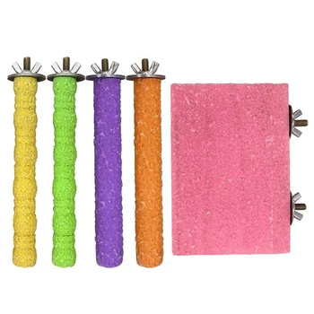 

Bird Perch Parakeet Toys Conures Stand 5 PCS Rough Sand Wood Perch Parrot Cage Accessories
