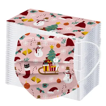 

40/50/100pcs Adult Mask Christmas Printing Disposable 3 Layers Ply Filter Protective Mask Elastic Earloops Cartoon Mask Masque