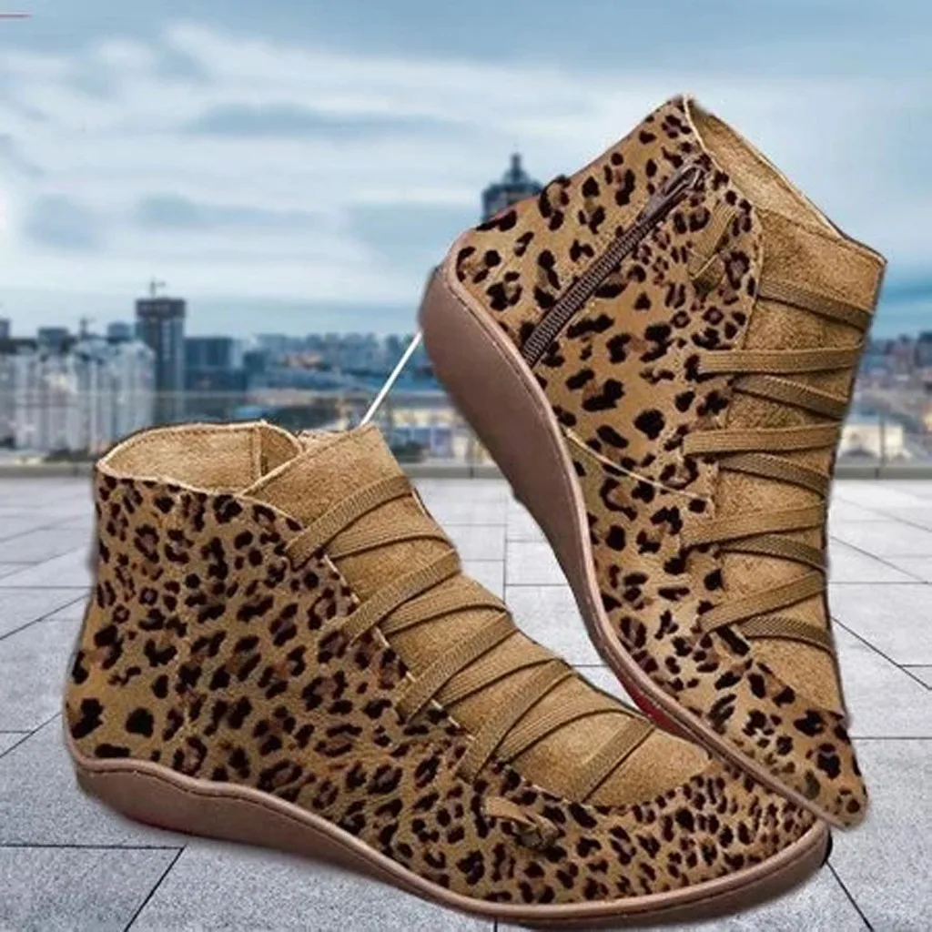 leopard flat ankle boots