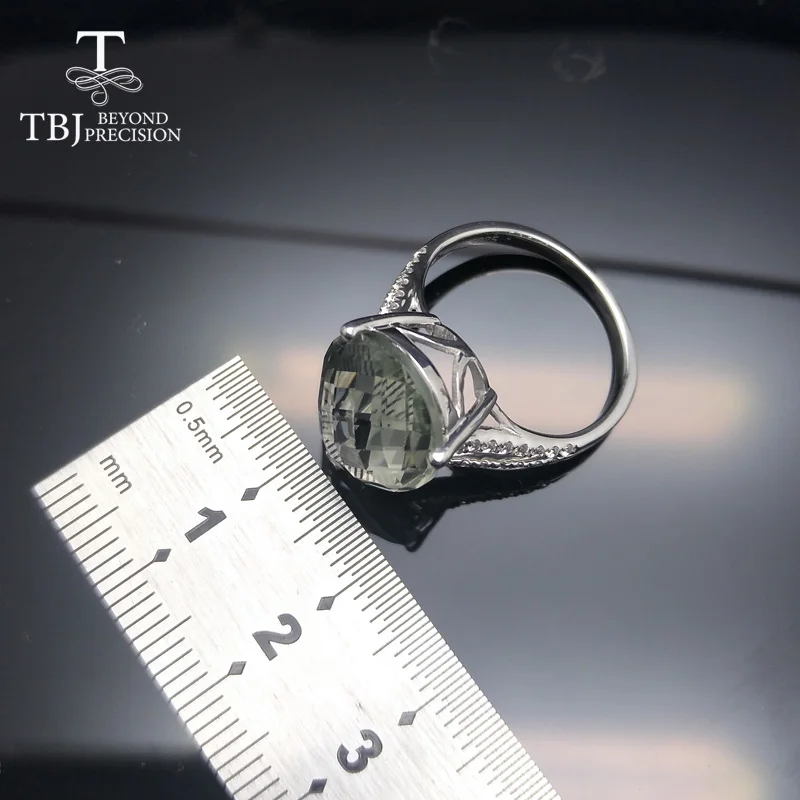 TBJ, большой натуральный 7ct Зеленый Аметист шахматная доска разделочное кольцо в 925 пробы драгоценности из серебра и камней для девочек с подарочной коробкой