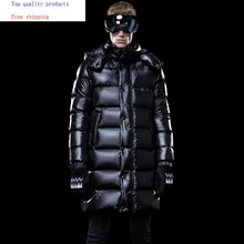 Мужской пуховик, длинное зимнее пальто, толстая теплая пуховая куртка на гусином пуху, мужская одежда с капюшоном размера плюс, пальто KJ3115