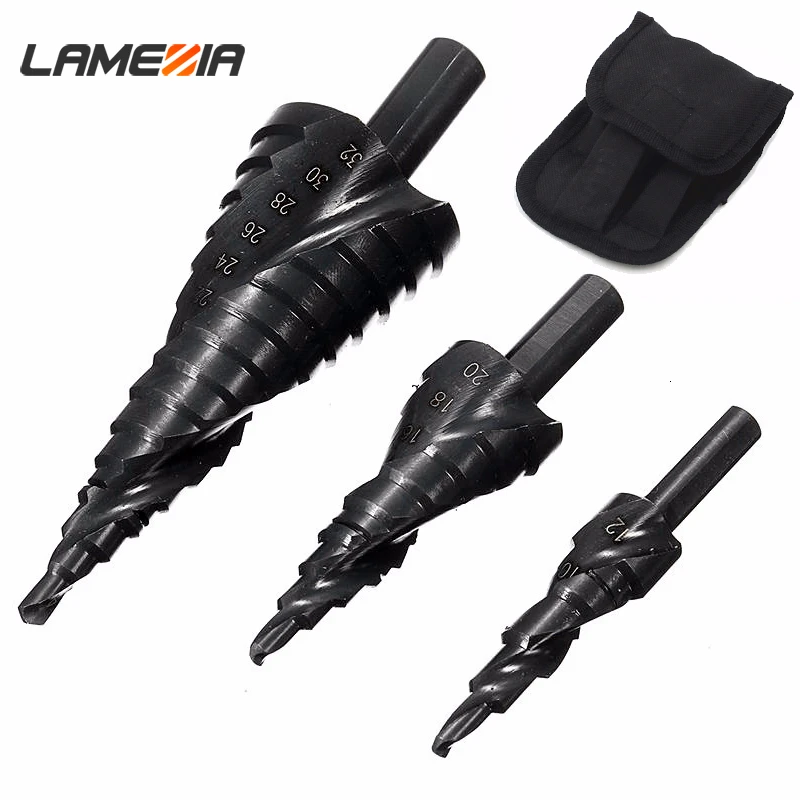 

LAMEZIA 3PCS HSS Cobalt Step Stepped Drill Bits Set Nitrogen High Spiral For Metal Cone Triangle Shank Hole woodworking tools