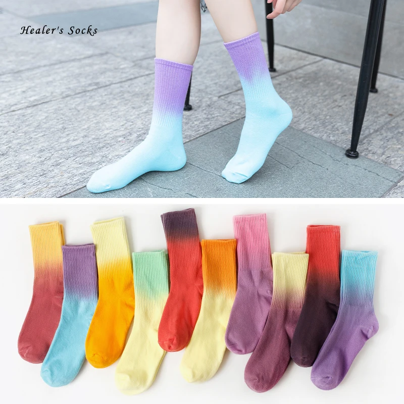 

New Gradient Color Tie-dye Men and Women Socks Cotton Colorful Vortex Funny HipHop Skateboard Soft Happy Fashion Girls Sockings