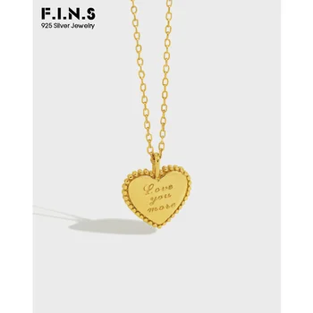 

F.I.N.S 925 Sterling Silver Necklace Simple LOVE YOU MORE Heart Shaped Necklace Pendants Stackable Clavicle Chain Necklace