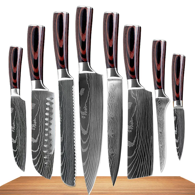

High quality 8"inch Utility Chef Knives laser Damascus steel Santoku kitchen Knives Sharp Cleaver Slicing Gift Knife kitchen