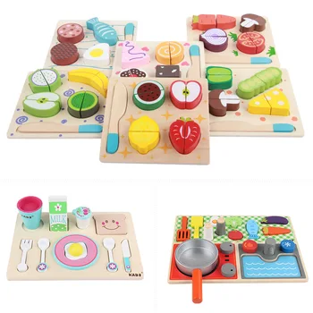 

Wooden Kitchen Cut Fruits Vegetables Dessert Kids Cooking Simulation Kitchen Toy Food Pretend Play Puzzle Educational Toys