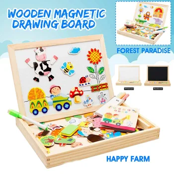 

Wooden Magnetic Jigsaw Puzzle Toys Children Plants Animals DIY Writing Drawing Board Box Kid Learning Educational Toy Set Gifts
