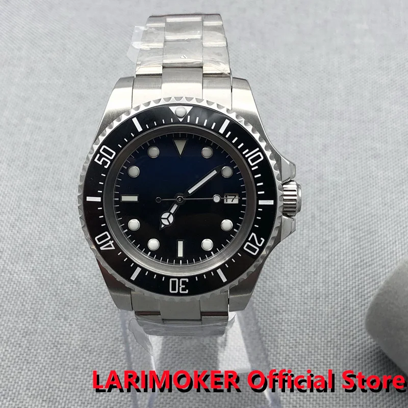 

Мужские Большие механические часы LARIMOKER, синие, черные часы 44 мм, вращающаяся рамка, керамическая вставка, 24 Драгоценности NH35 PT5000 8215, ремешок для устриц