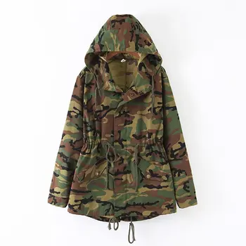 

2019 Autumn Fashion Women Camouflage Hooded Jacket Vintage Stylish Female Lace-Up Cotton Coat Casual Outerwear