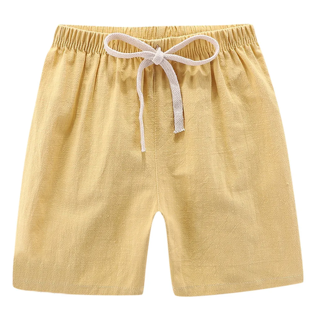 Летние детские повседневные льняные шорты для мальчиков и девочек штаны с эластичной резинкой на талии, одежда детские штаны для мальчиков Мода г., новинка - Цвет: Yellow