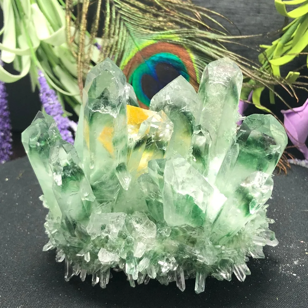 Природный зеленый Ghost Phantom Quartz кристалл кластера каменных камней и кристаллов минеральные рейки целебный образец домашнего декора