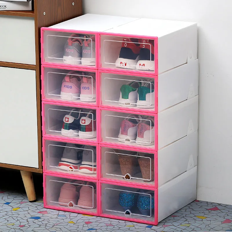 

10Pc transparent shoe box thickened transparent dustproof shoe storage box canbe stacked combination shoe cabinet shoe organizer