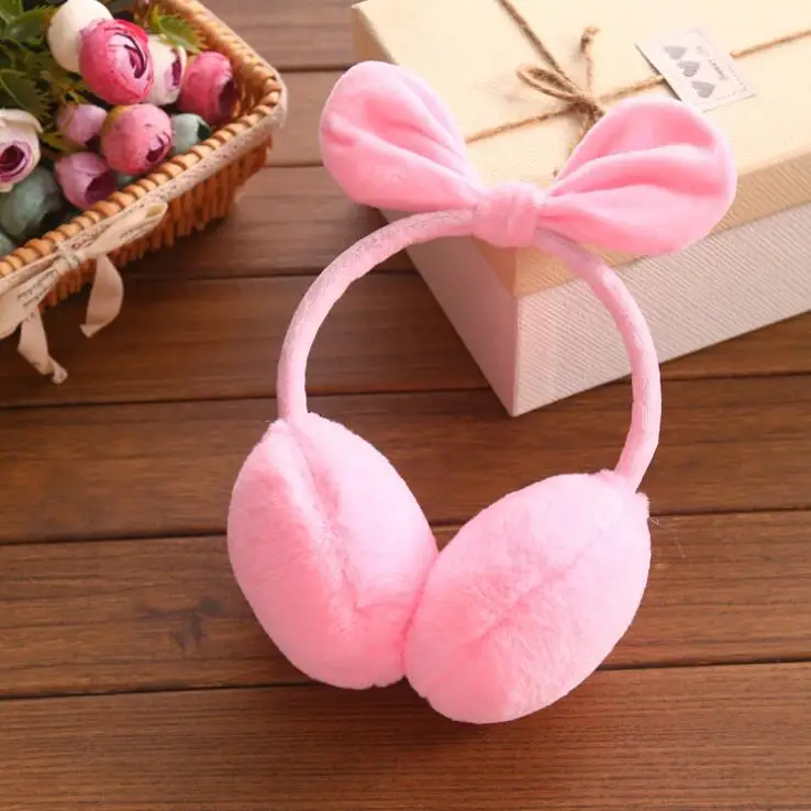 pink Новые женские наушники с бантом модные теплые плюшевые простые наушники для девочек рождественские подарки - Цвет: pink
