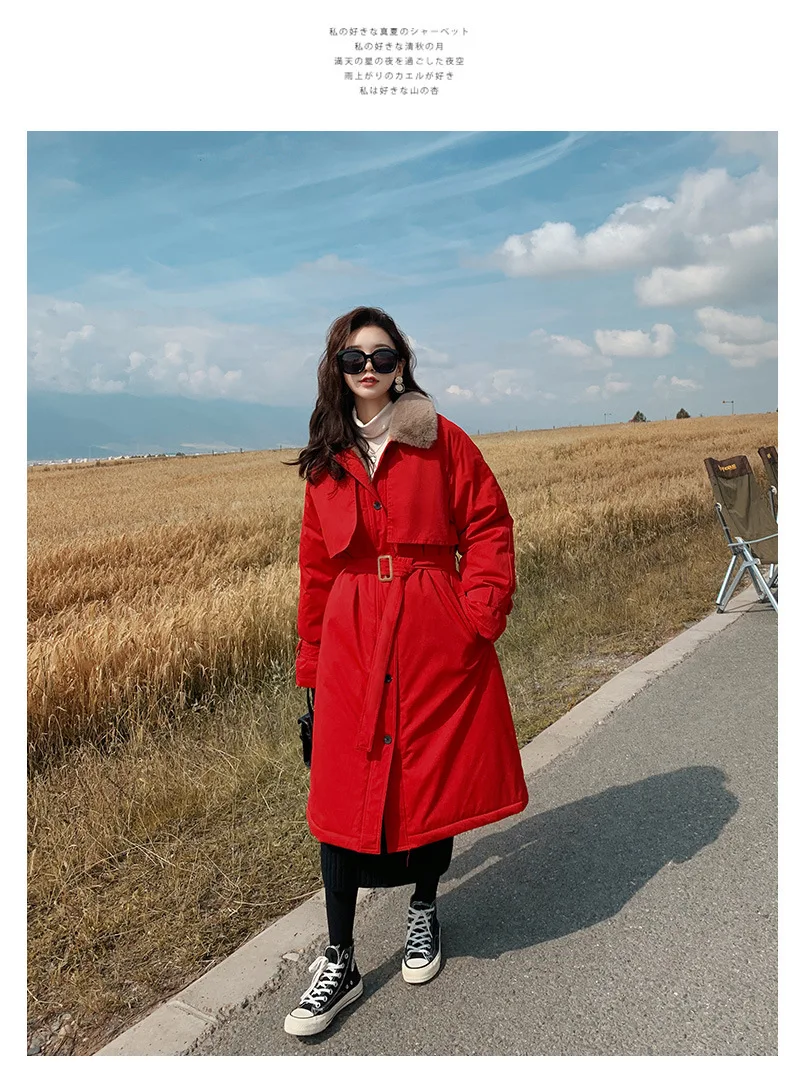 

Plus velvet Cotton clothes Women mid length winter Loose Draw back Quilted jacket