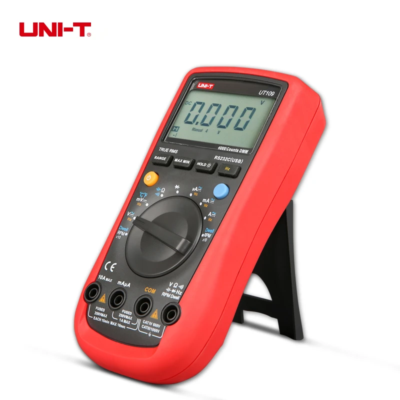UNI-T UT109 портативный, Автомобильный мультиметр RS232/USB интерфейс AC DC Вольт Ток Ом метр емкость температура тест