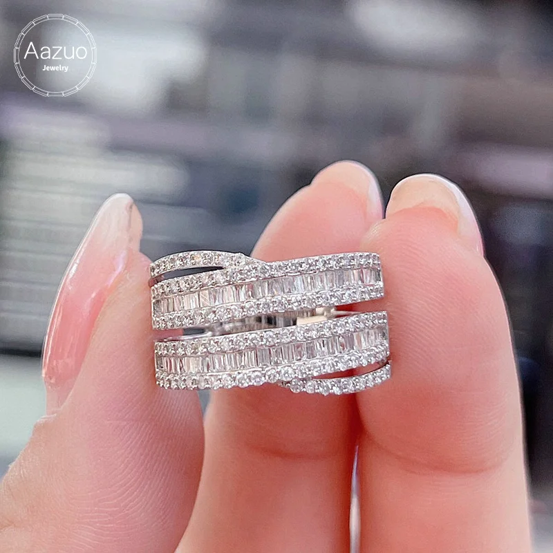 

Aazuo Hot Sale 18K White Gold Real Diamond 0.8ct IJ SI Luxury Staircase Irregula Line Ring Gift for Woman Engagement Party Au750