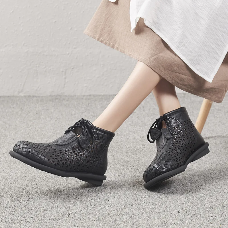 

Shoes in Guangzhou Spring And Summer New Style Hollow out WOMEN'S Genuine Leather Shoes Porous Shoes Big Head Shoes Leather Weav