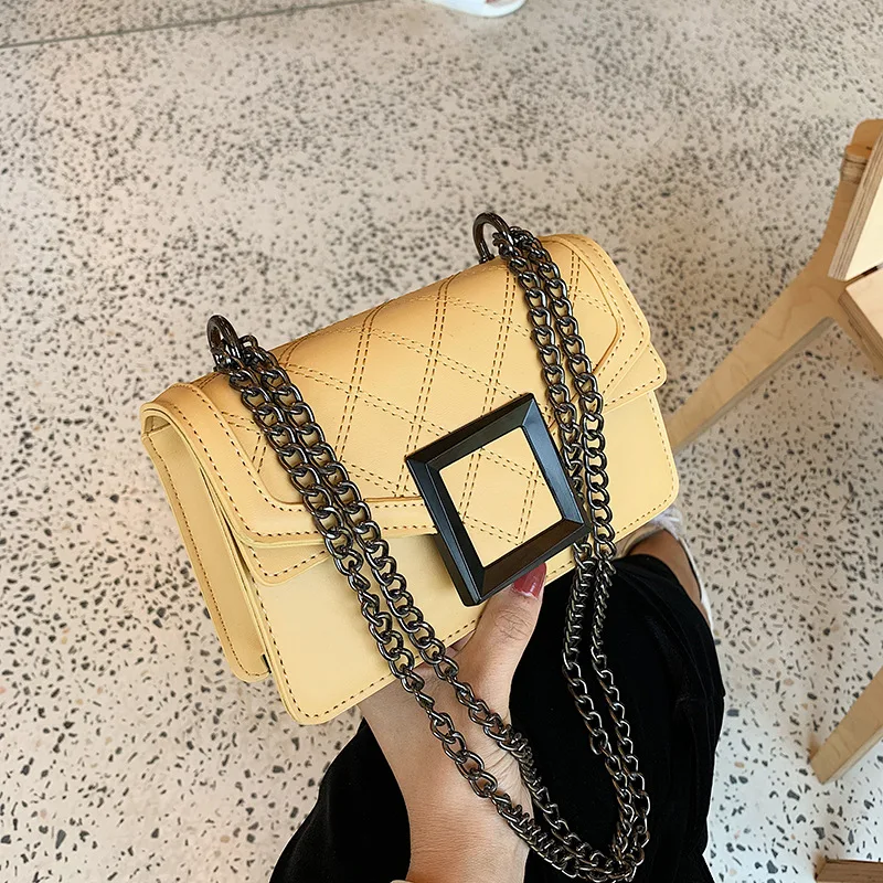

New Style Square Sling Bag Multilayer Square Magnetic Snap Contrast Color Square Buckle Women's Flip Western Style Shoulder Bag
